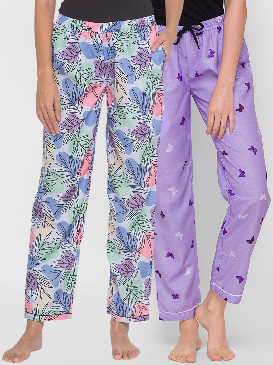 FashionRack Pack of 2 Blue & Purple Printed Cotton Lounge Pants Price in India