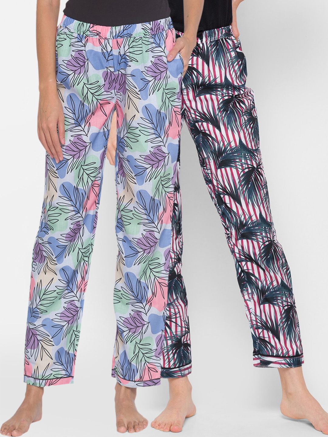 FashionRack Women Pack of 2 Printed Cotton Lounge Pants Price in India