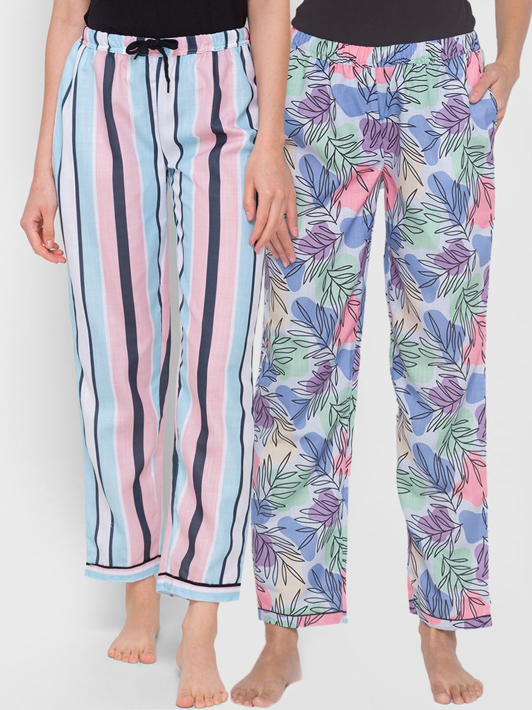 FashionRack Women Pack of 2 Printed Cotton Lounge Pants Price in India