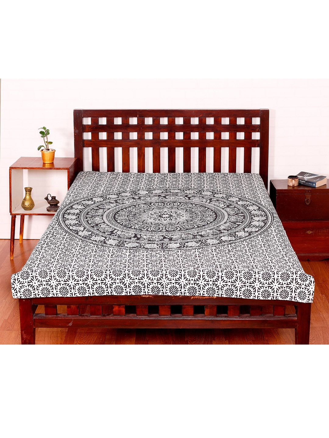 HANDICRAFT PALACE Black Elephant Mandala Kantha Cotton Reversible Single Bed Cover Price in India