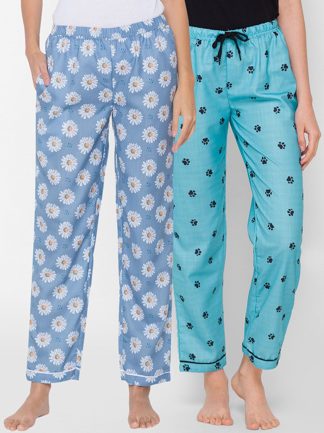 FashionRack Women Set of 2 Blue & White Cotton Lounge Pants Price in India