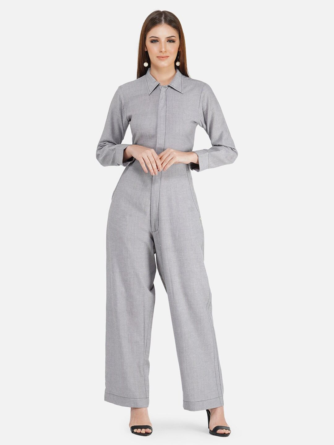 FABNEST Grey Solid Basic Casual Jumpsuit Price in India