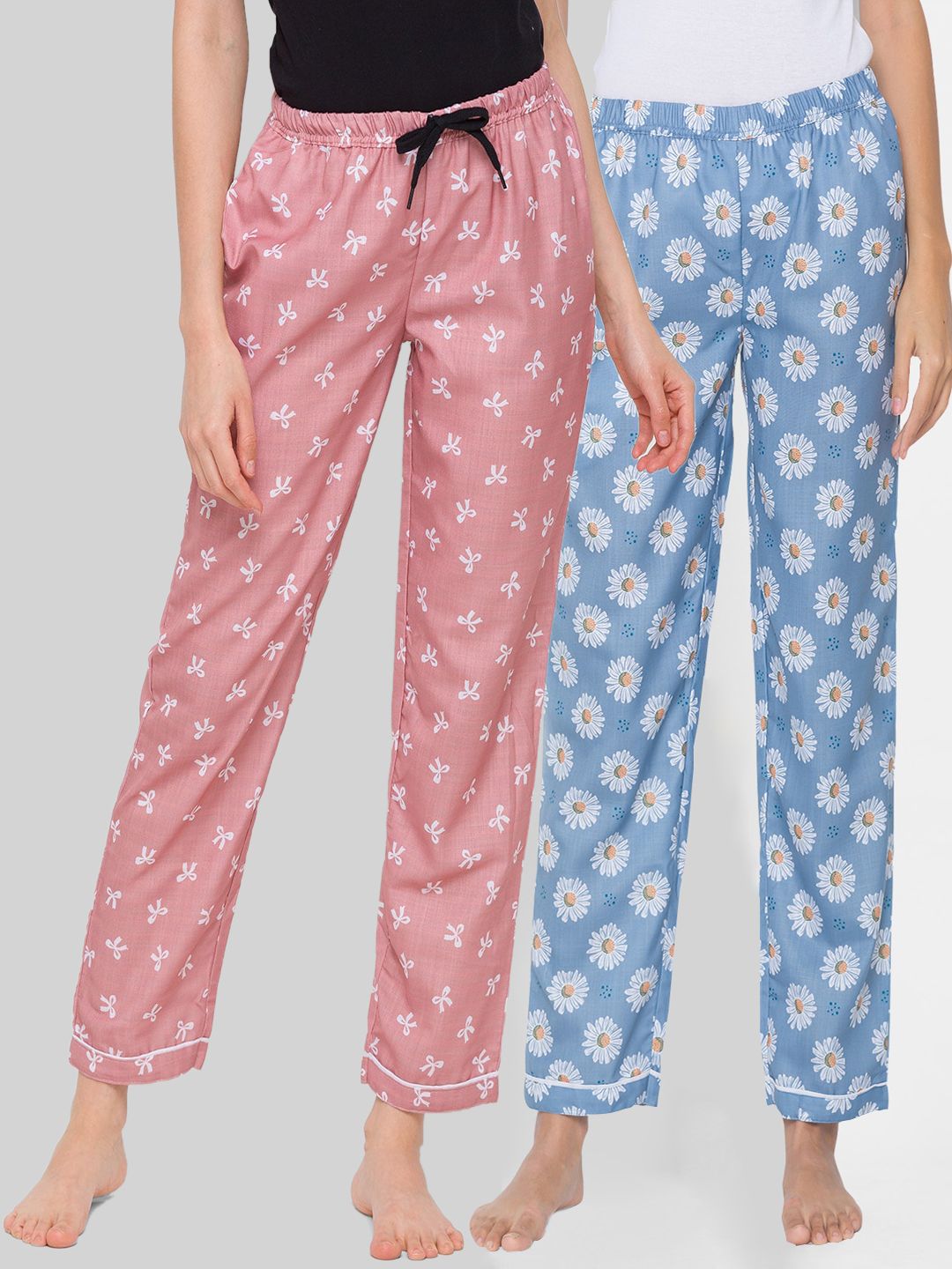 FashionRack Women Pack of 2 Rust & Blue Cotton Lounge Pants Price in India