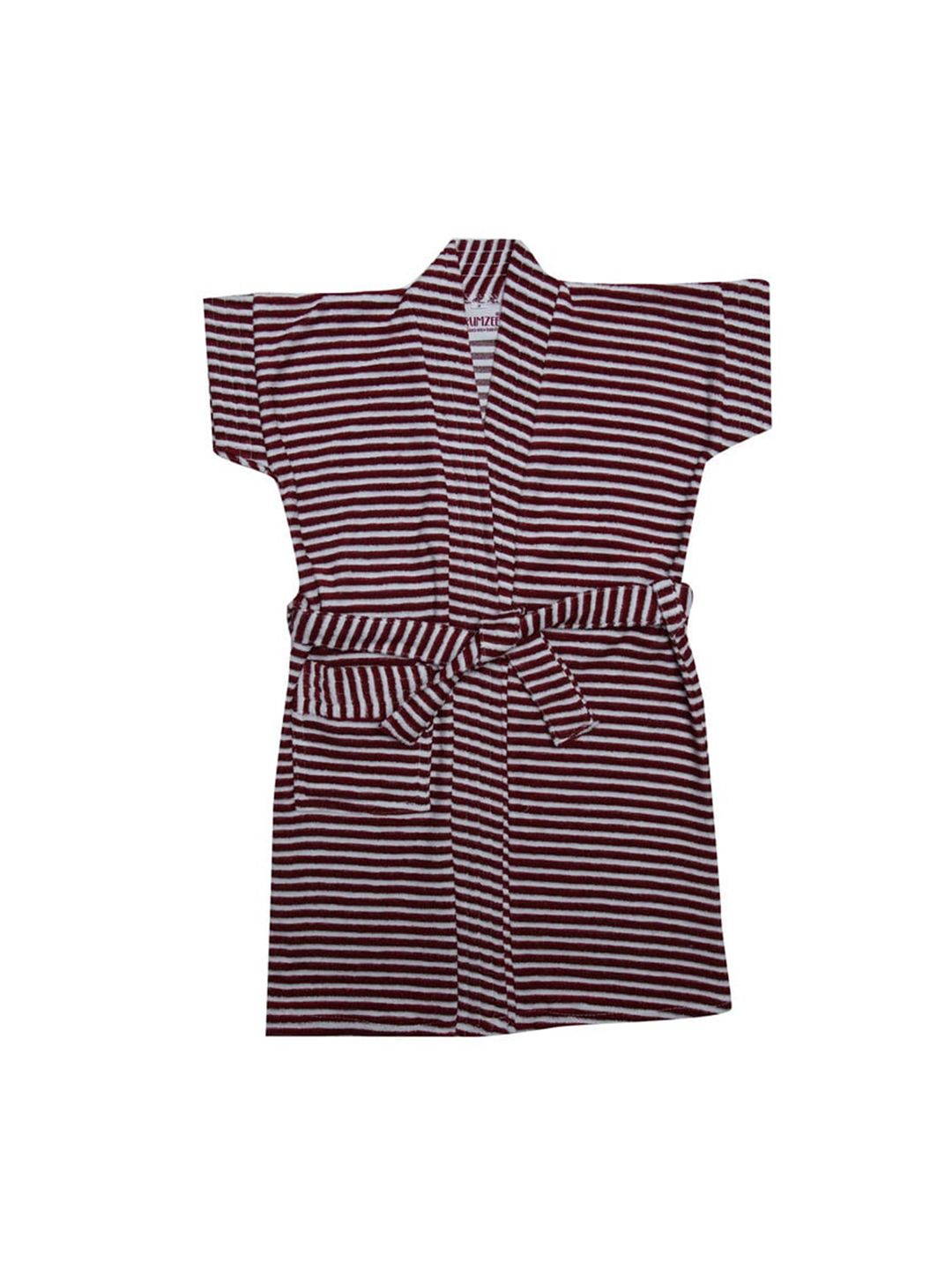 BUMZEE Boys Maroon & White Striped Bathrobe