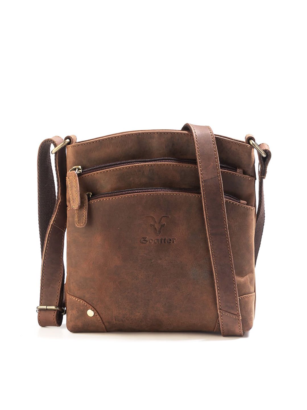 Goatter Brown Leather Structured Sling Bag Price in India