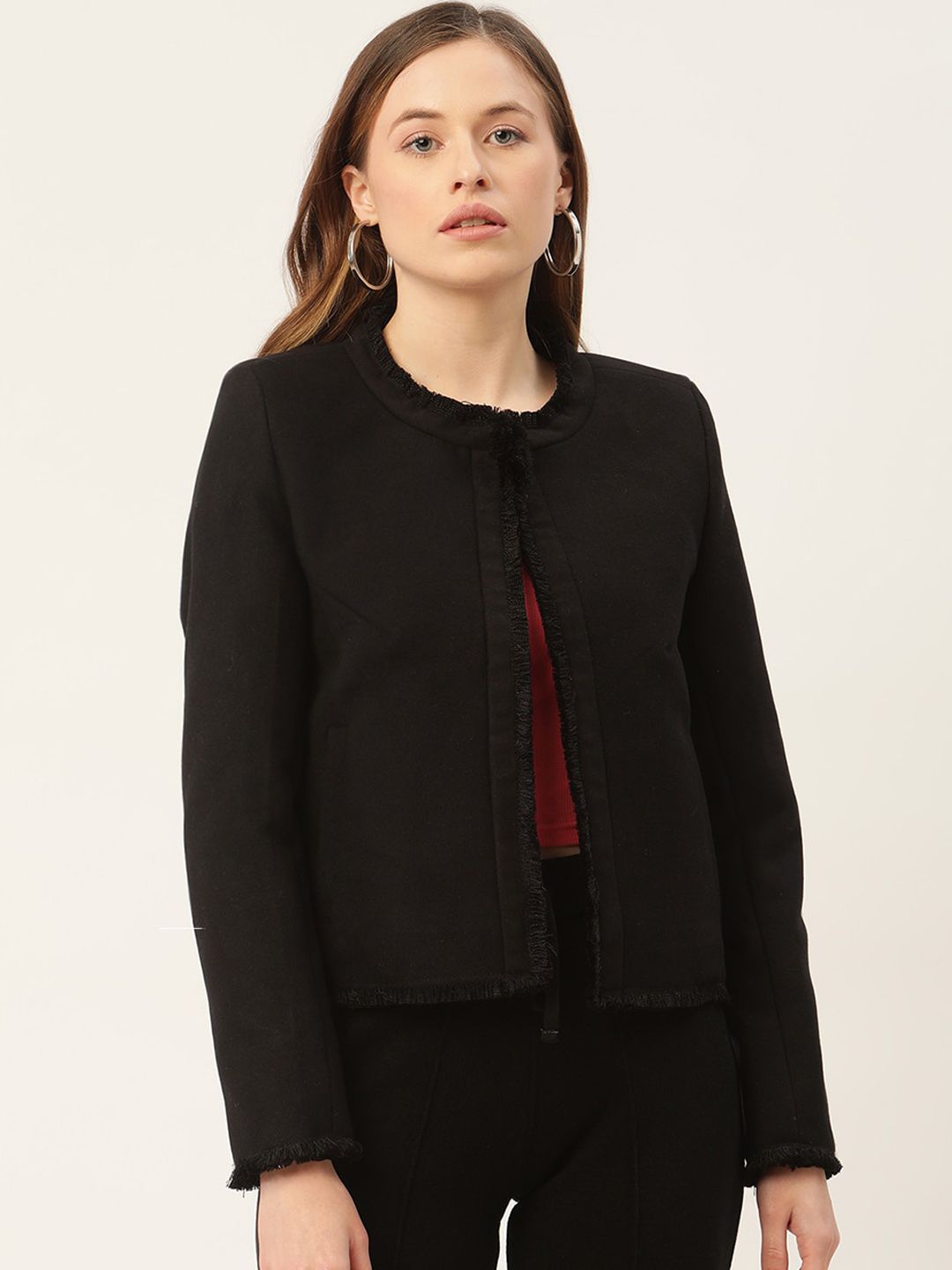 ROOTED Women Black Colourblocked Longline Tailored Jacket Price in India