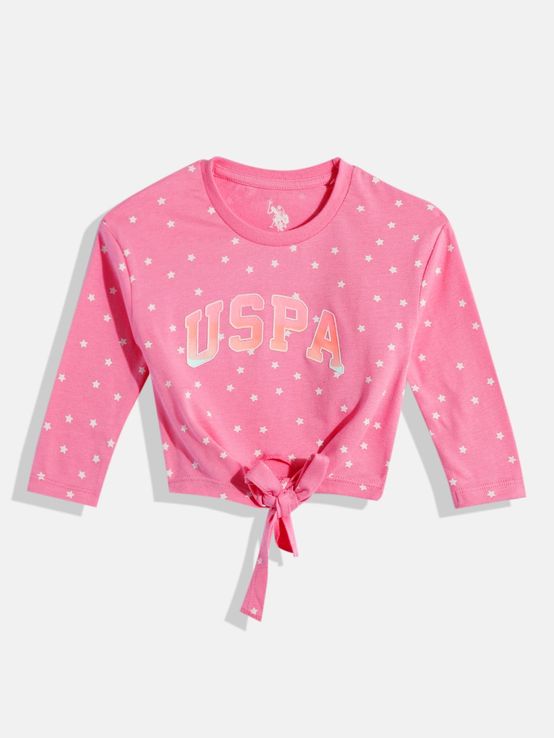 U.S. Polo Assn. Kids Geometric Print Pure Cotton Waist Tie-Up Top