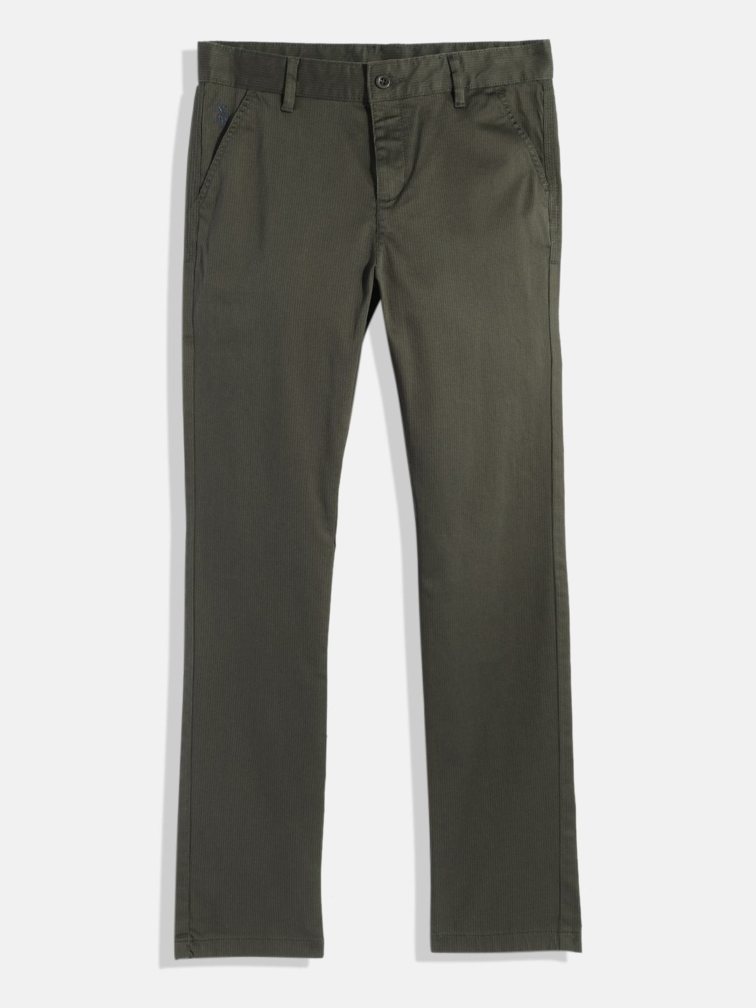 U.S. Polo Assn. Kids Boys Olive Green Striped Regular Fit Mid-Rise Plain Knitted Trousers