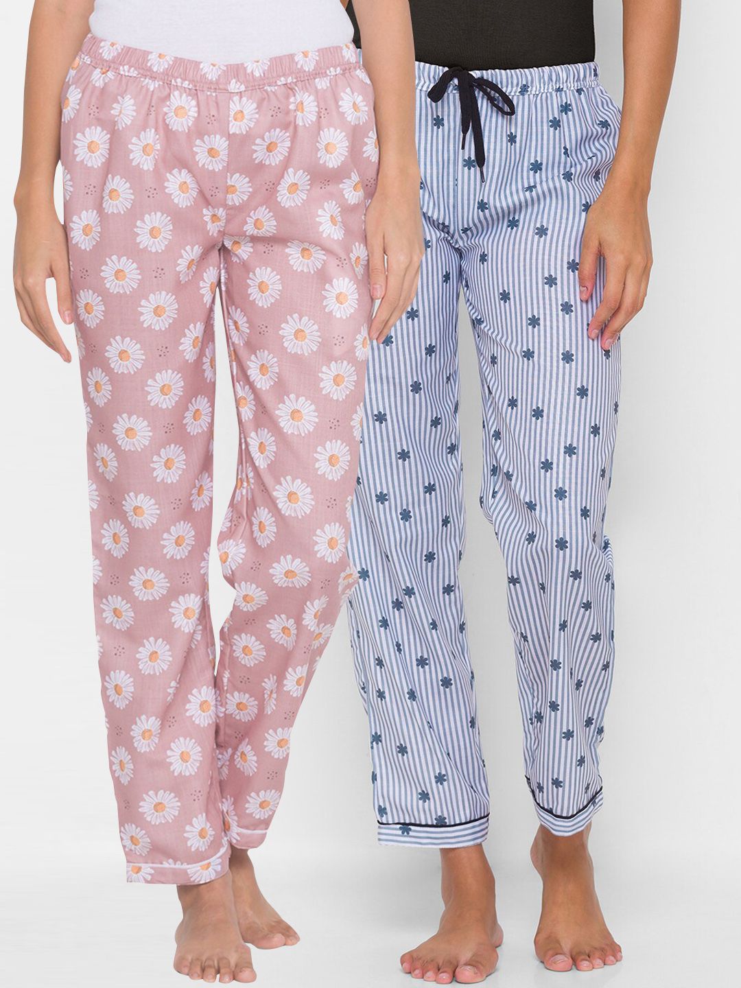 FashionRack Women Pack Of 2 Pink & Grey Printed Lounge Pants Price in India