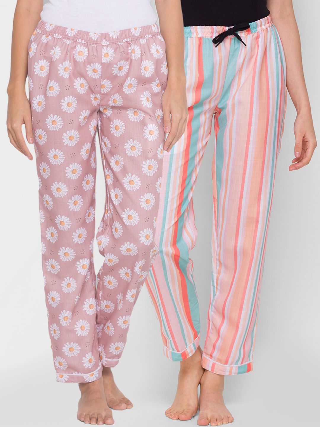 FashionRack Women Pack of 2 Printed Cotton Lounge Pants Price in India