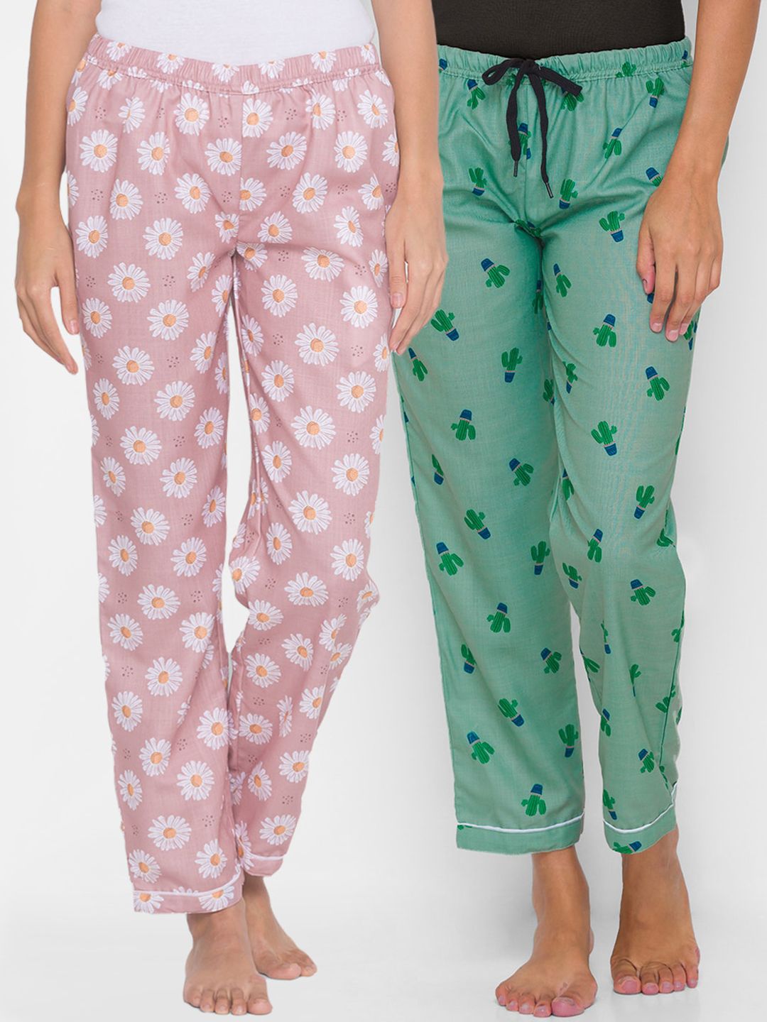 FashionRack Women Pack of 2 Printed Cotton Lounge Pants Price in India