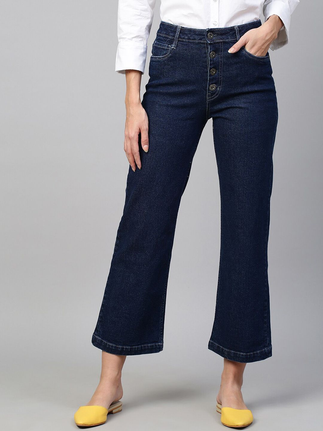 Chemistry Women Navy Blue Mid-Rise Wide Leg Jeans Price in India