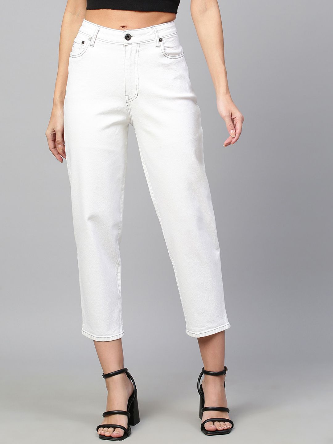 Chemistry Women White Mid Rise Mom Fit Cropped Jeans Price in India