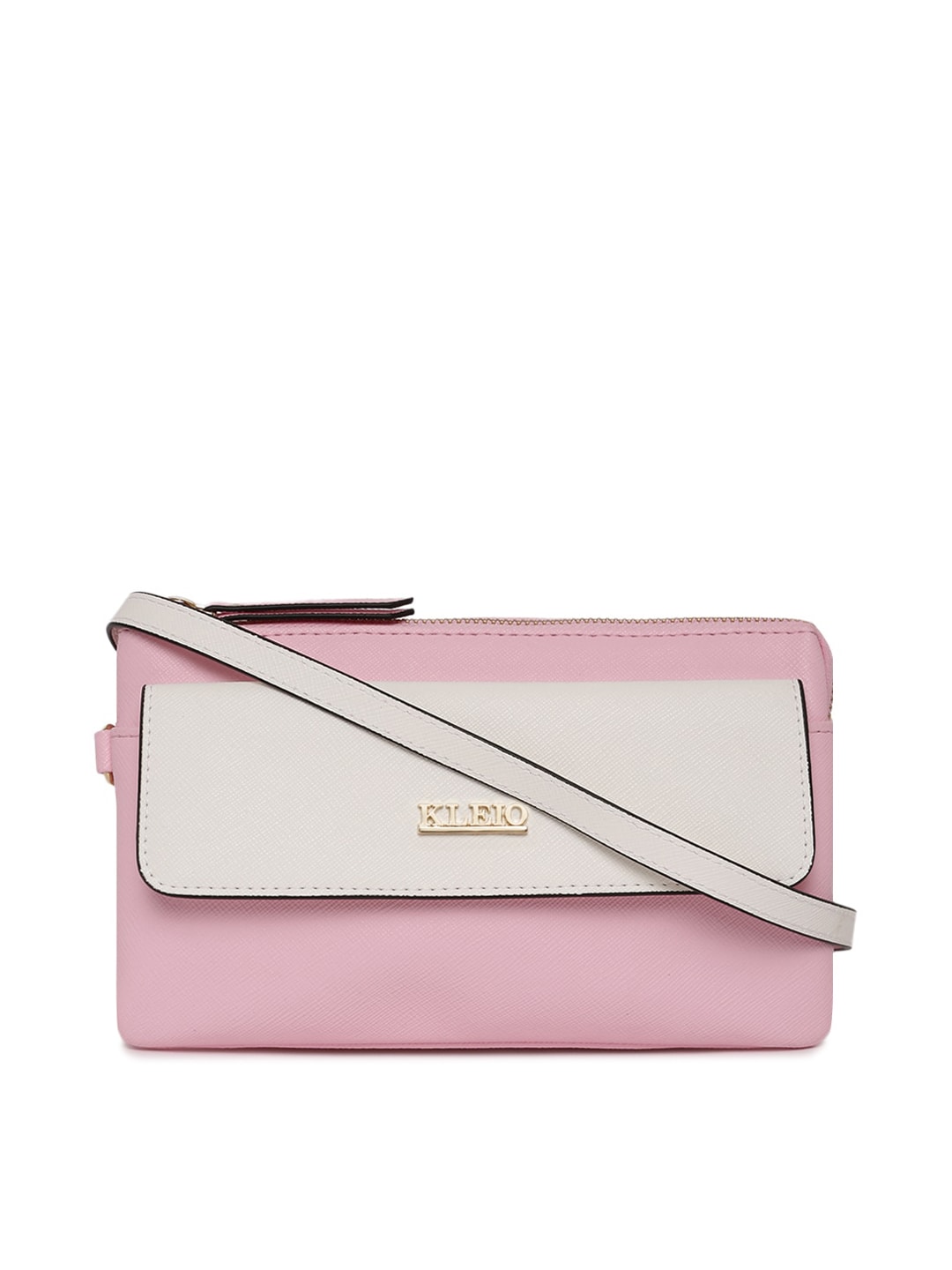 KLEIO Pink Colourblocked PU Structured Sling Bag Price in India