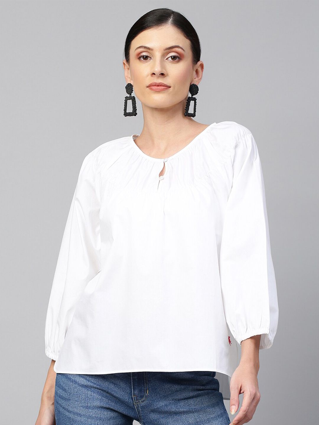 Chemistry White Poplin Ruched Cotton Top Price in India