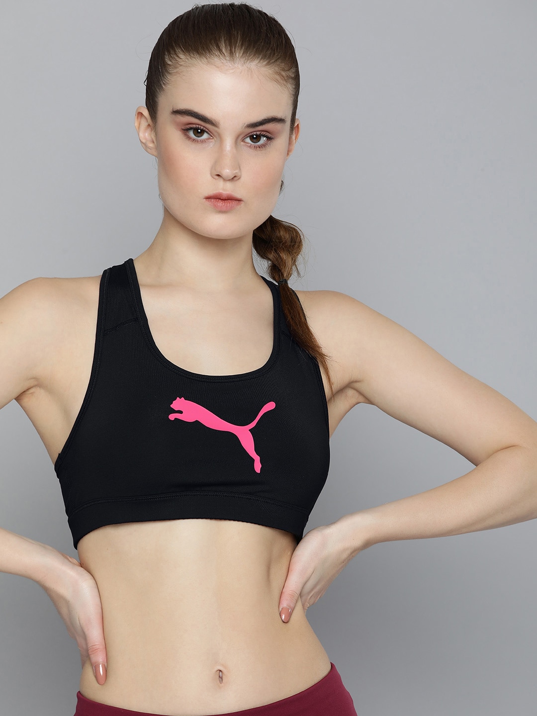 Puma Women Black Graphic Printed Mid Impact 4Keeps Lightly Padded Bra Price in India