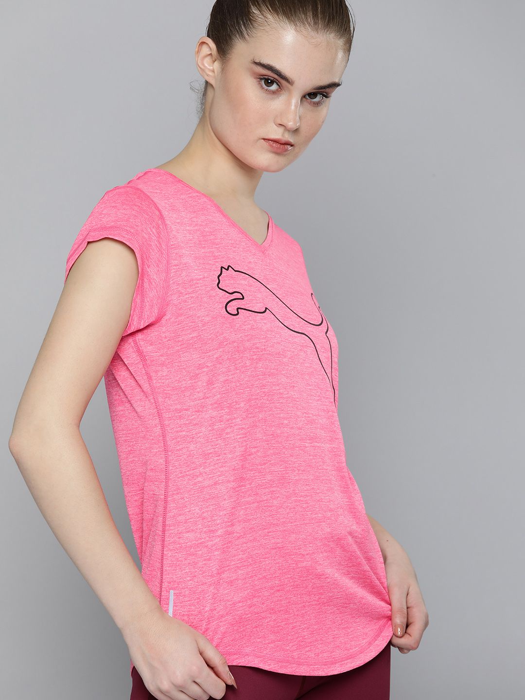 Puma Women Pink Brand Logo Printed dryCELL Train Fav Heather Cat T-shirt Price in India