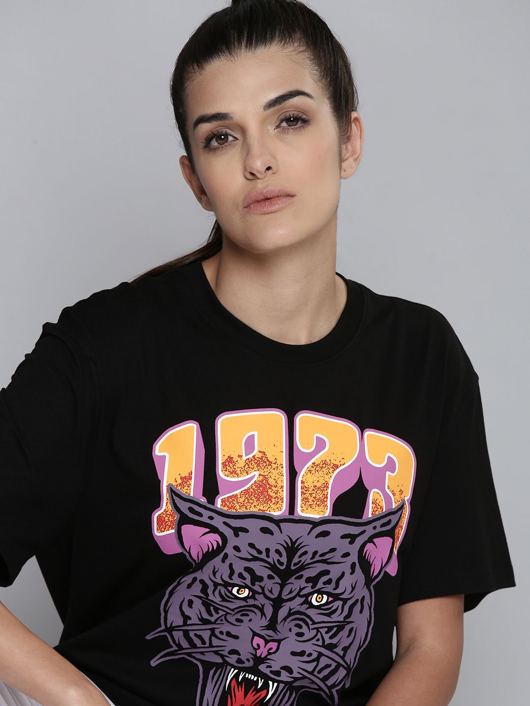 Puma Women Black Printed Pure Cotton T-shirt Price in India