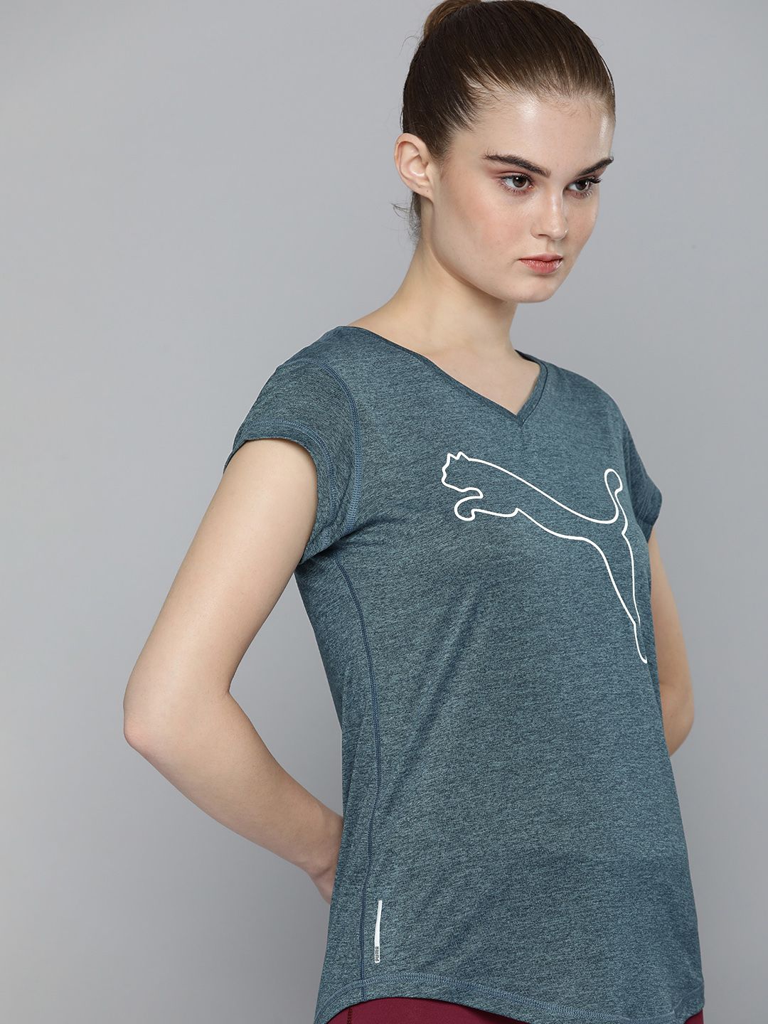 Puma Women Blue Brand Logo Printed dryCELL T-shirt Price in India