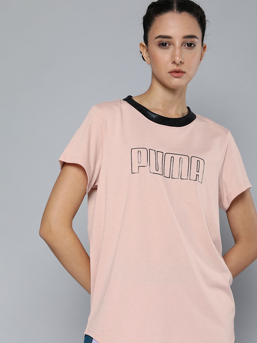 Puma Women Peach-Coloured Brand Logo Printed Applique Safari Glam SS T-shirt Price in India