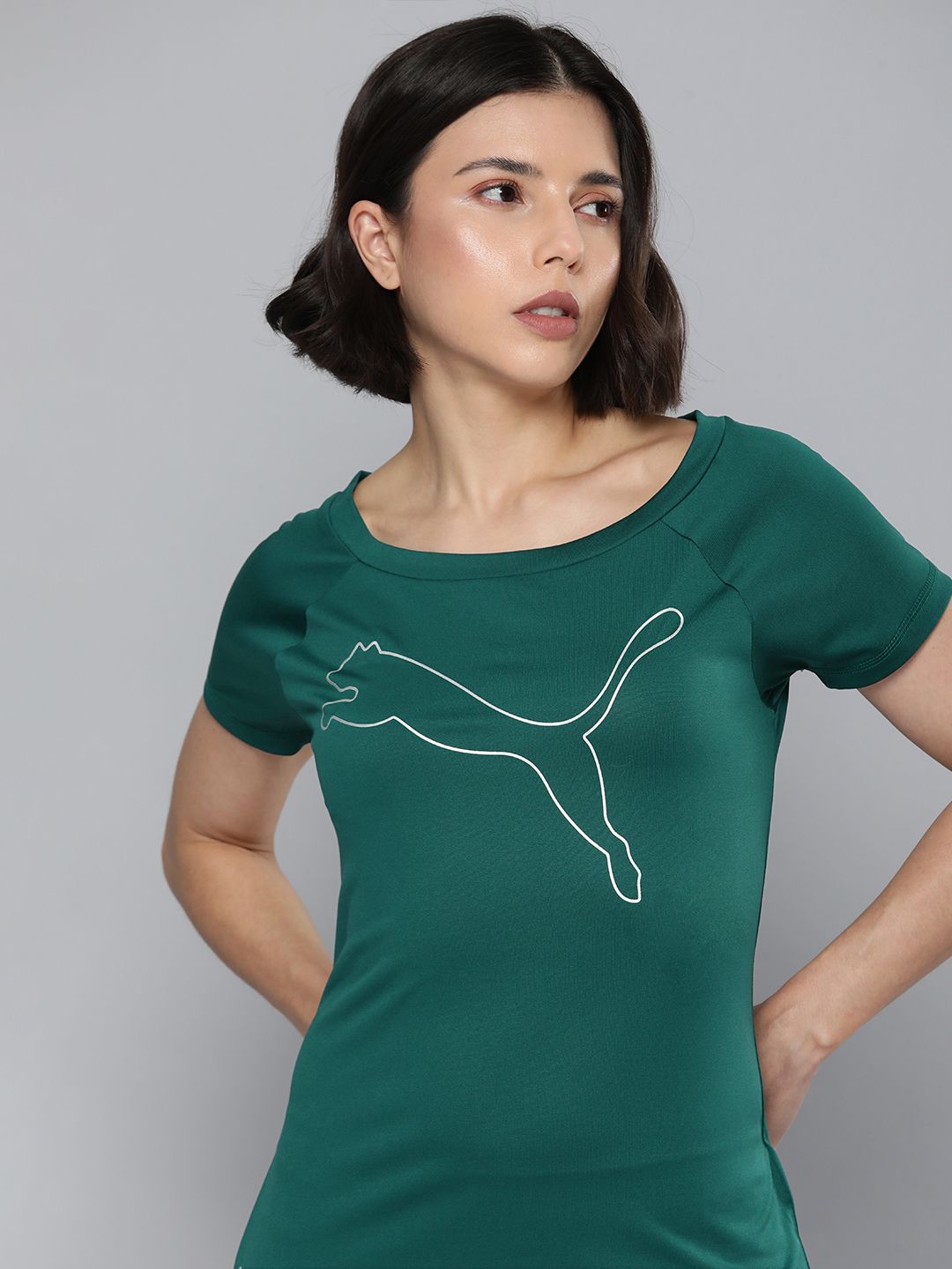 Puma Women Green Brand Logo Printed Train Fav Jersey Cat T-Shirt Sports T-shirt Price in India