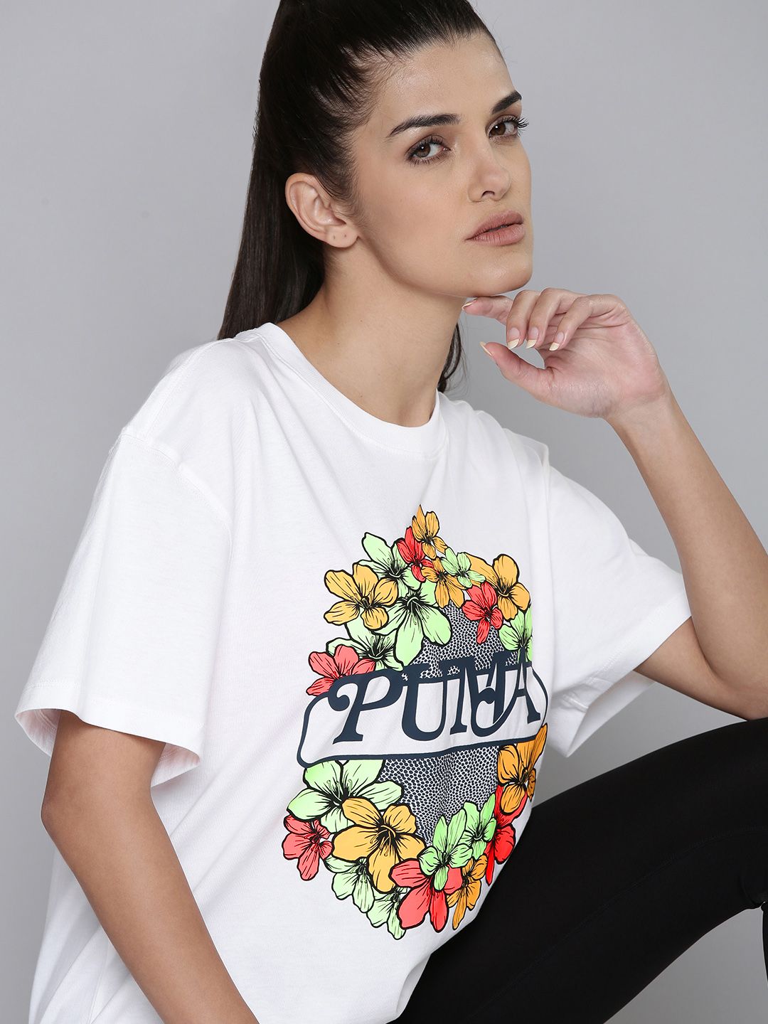 Puma Women White Printed Pure Cotton T-shirt Price in India