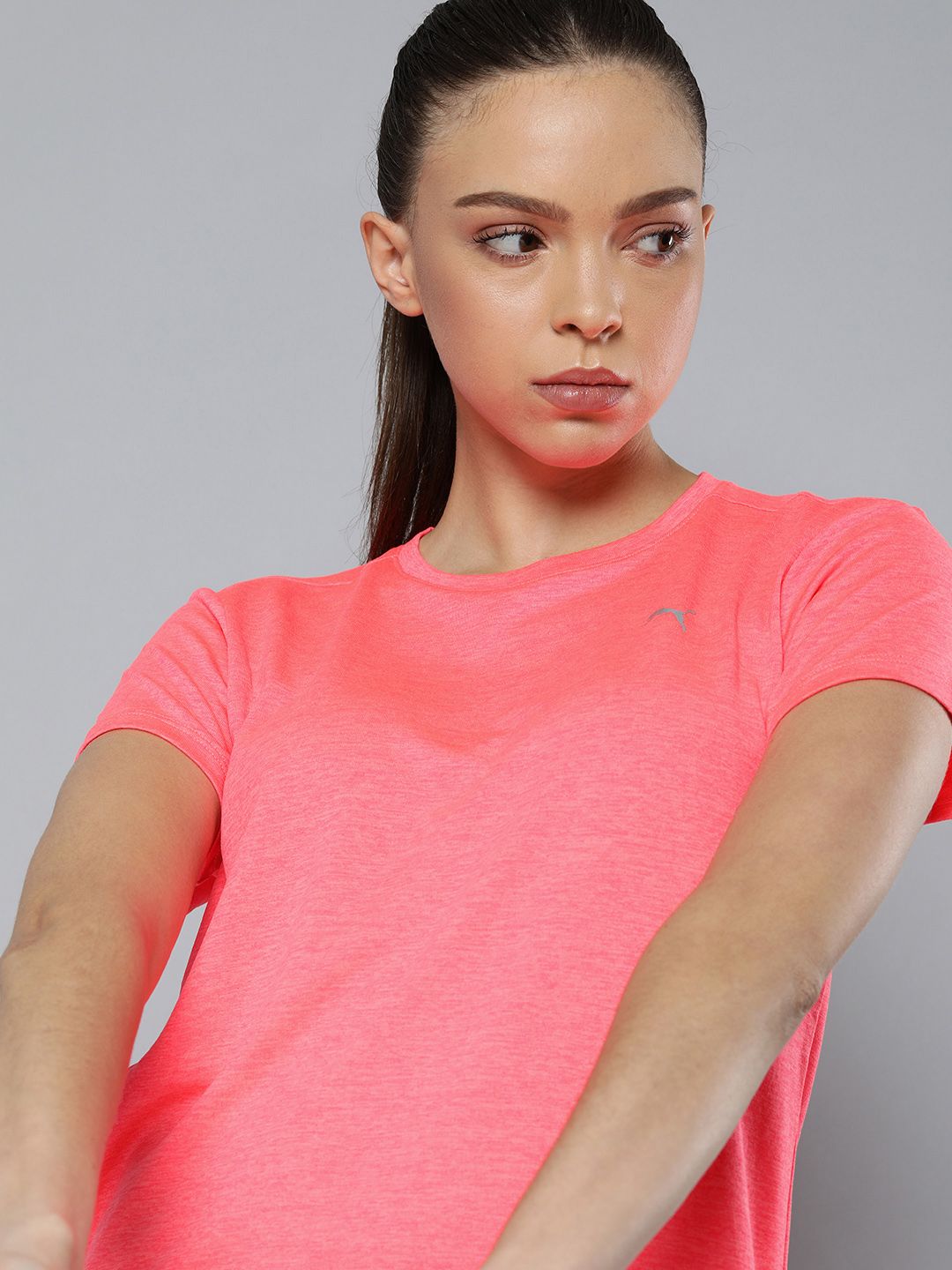 Puma Women Coral Pink Solid Round-Neck Favourite Heather Running T-shirt Price in India