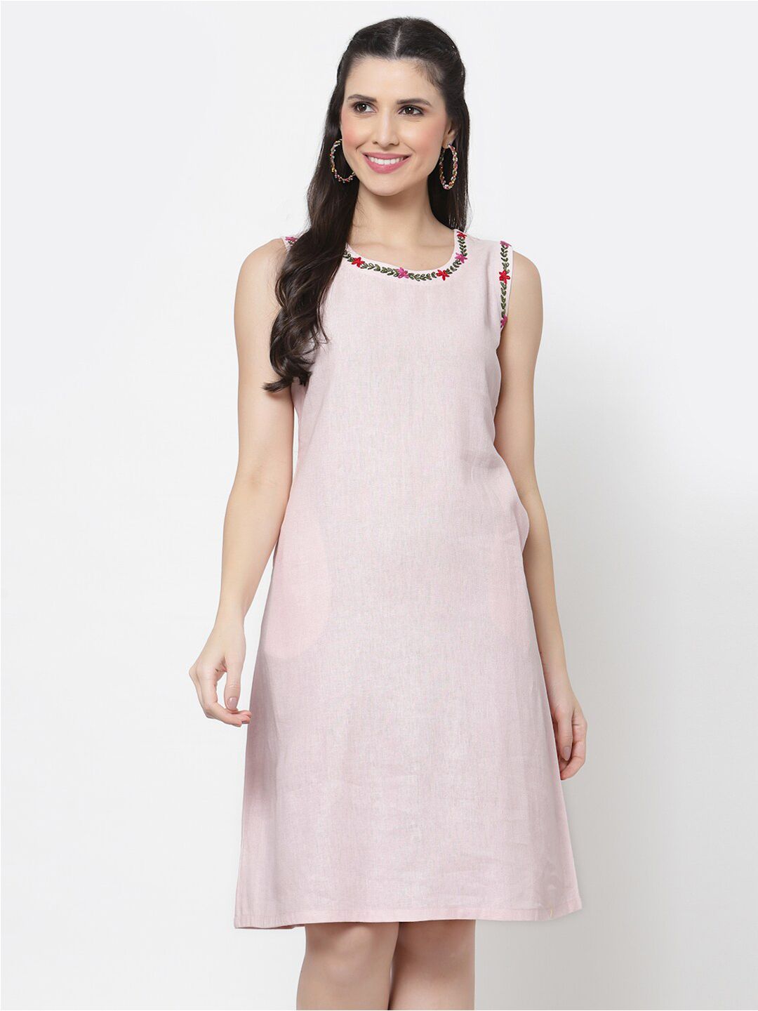 DART STUDIO Pink Linen A-Line Dress Price in India