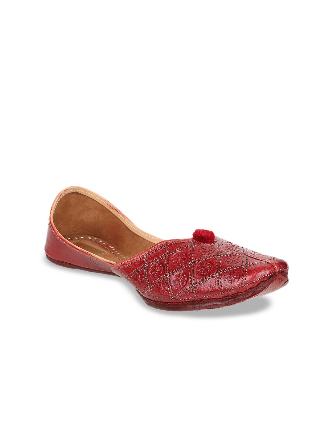 Ta Chic Women Maroon Embellished Leather Ethnic Laser Cuts Flats Price in India