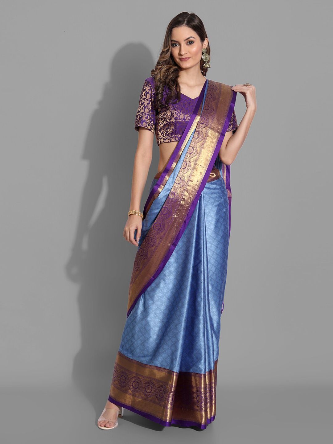 Mitera Blue & Purple Woven Design Zardozi Mysore Silk Saree Price in India