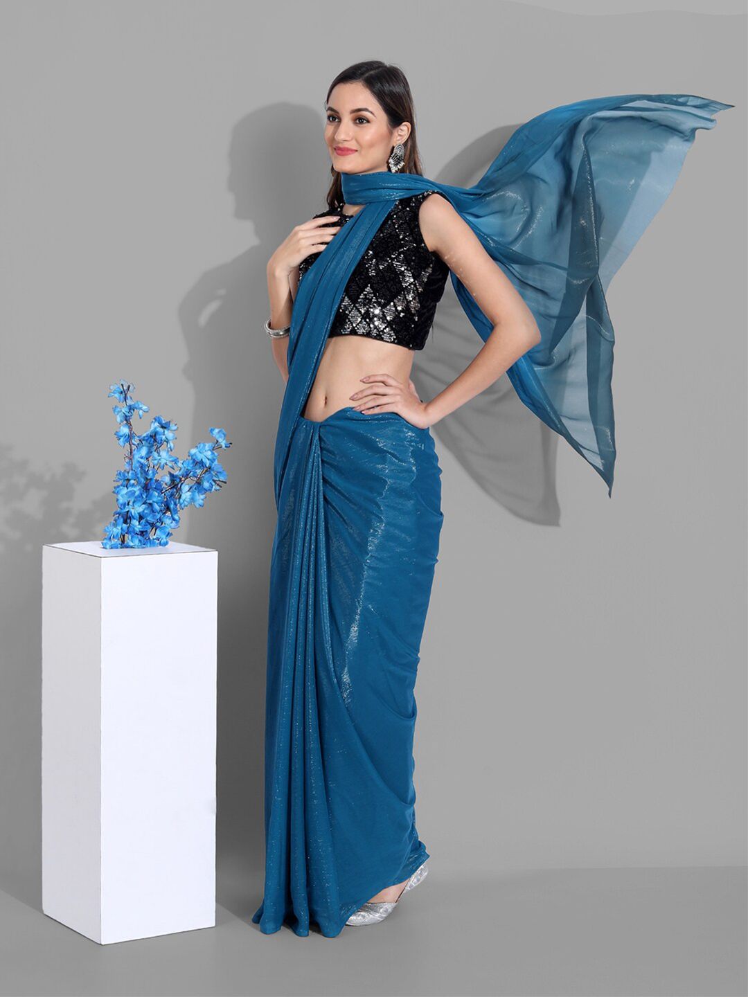 Mitera Turquoise Blue & Black Zari Bomkai silk Saree Price in India