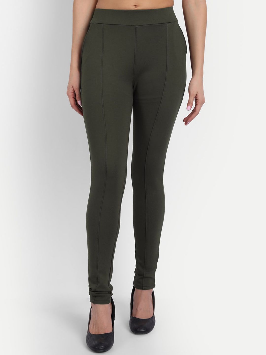 Next One Women Olive Green Slim Fit High-Rise Trousers Price in India