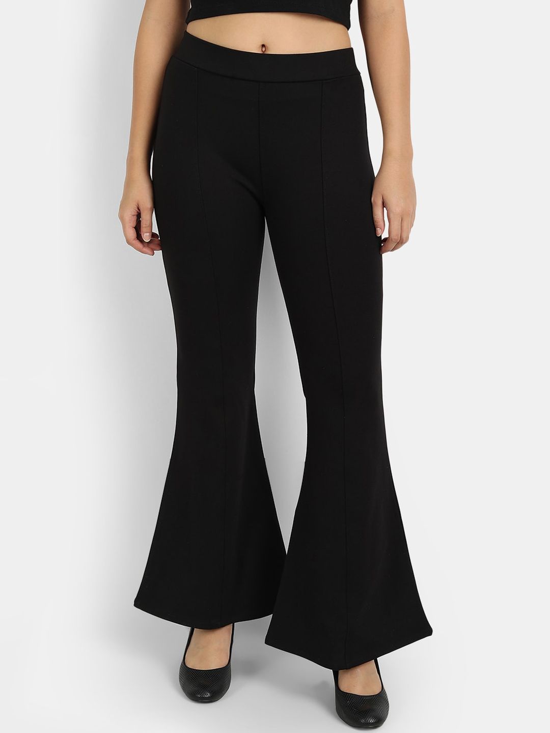 Next One Women Black Flared High-Rise Trousers Price in India