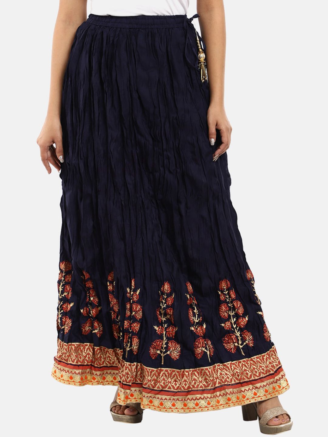 V-Mart Women Navy Blue & Golden Ethnic Printed Maxi Skirts