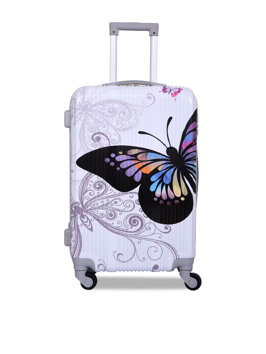 Polo Class White & Lavender Printed Cabin Suitcase Trolley Bag Price in India