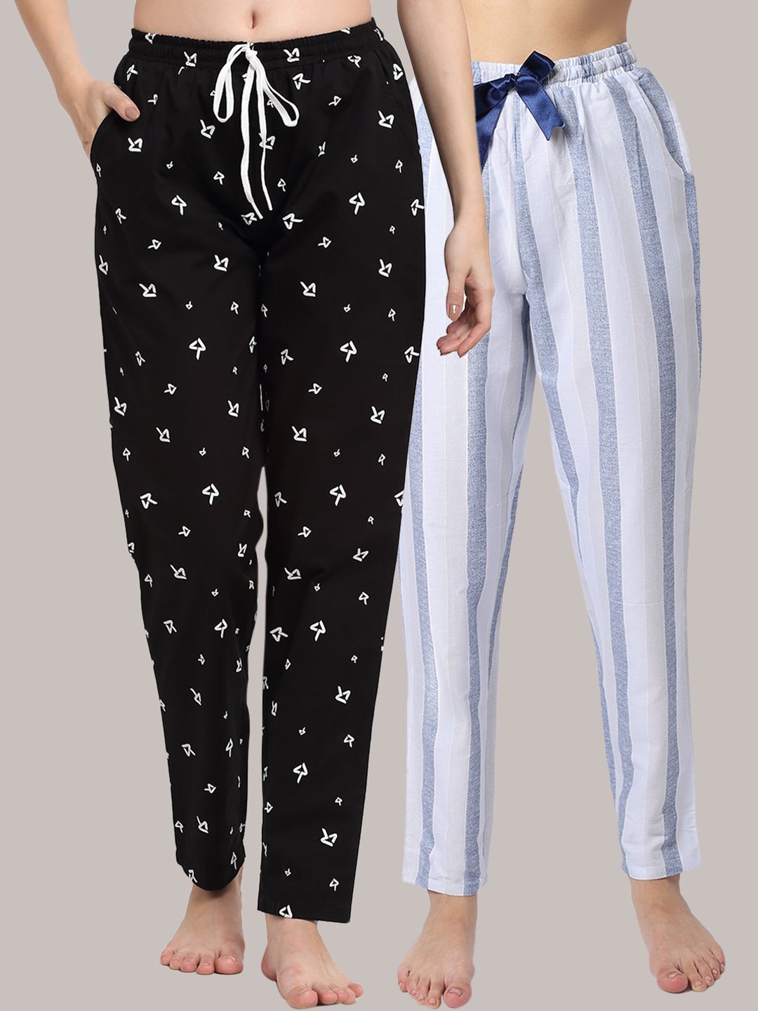 Claura Women Pack Of 2 Printed Pure Cotton Lounge Pants Price in India