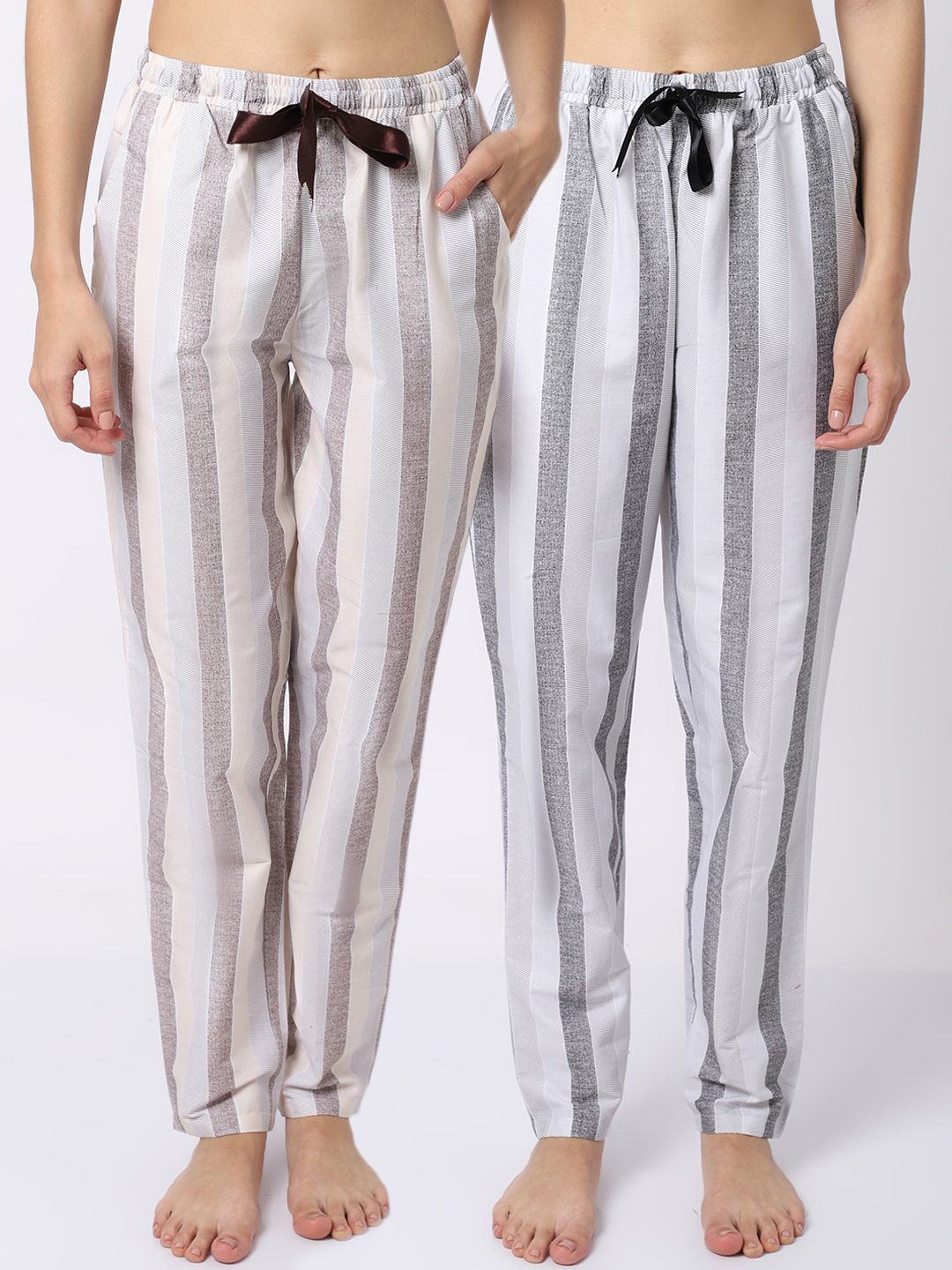 Claura Women Pack Of 2 Striped Cotton Lounge Pants Price in India