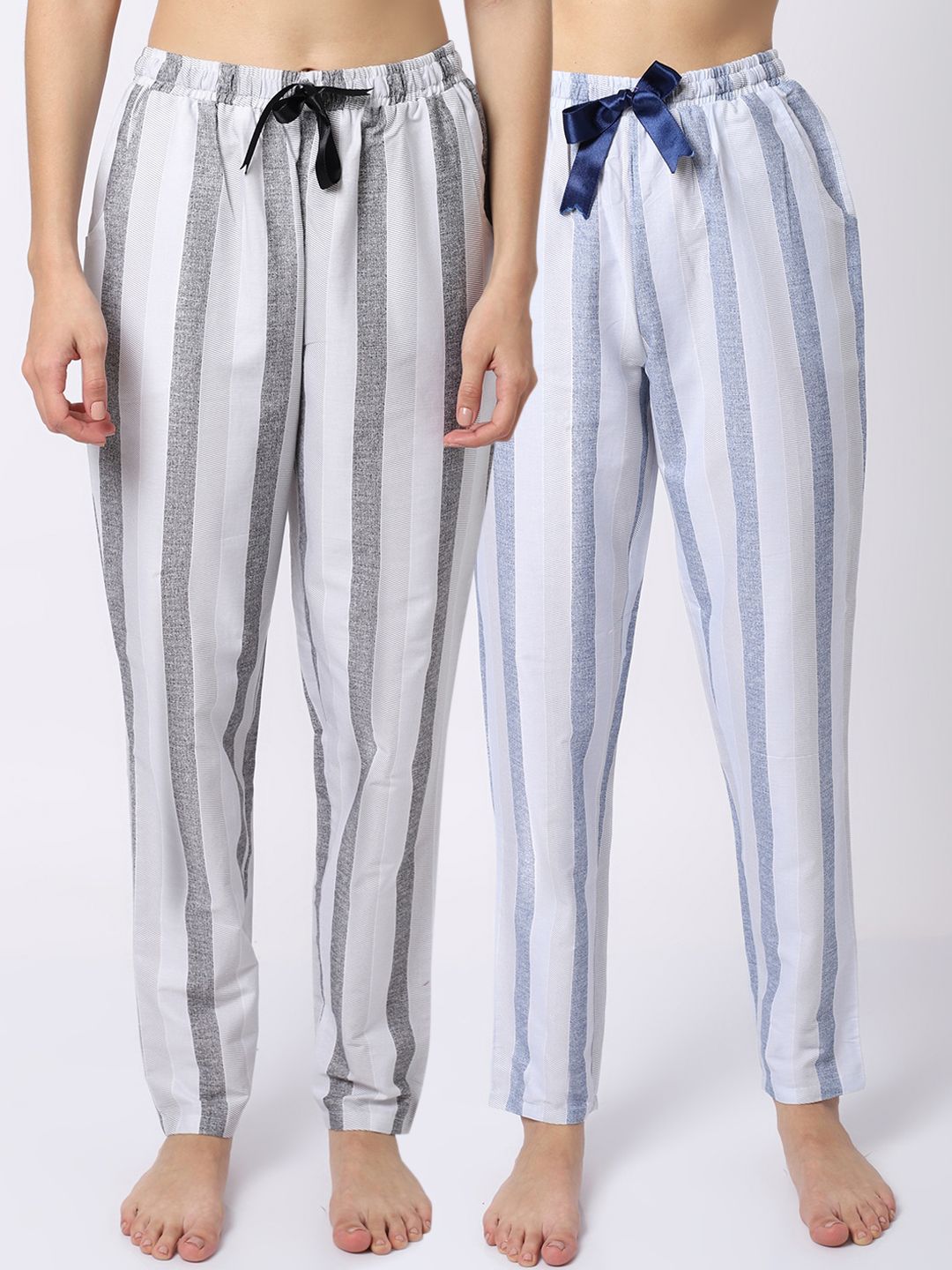 Claura Women Pack Of 2 Blue & White Striped Lounge Pants Price in India