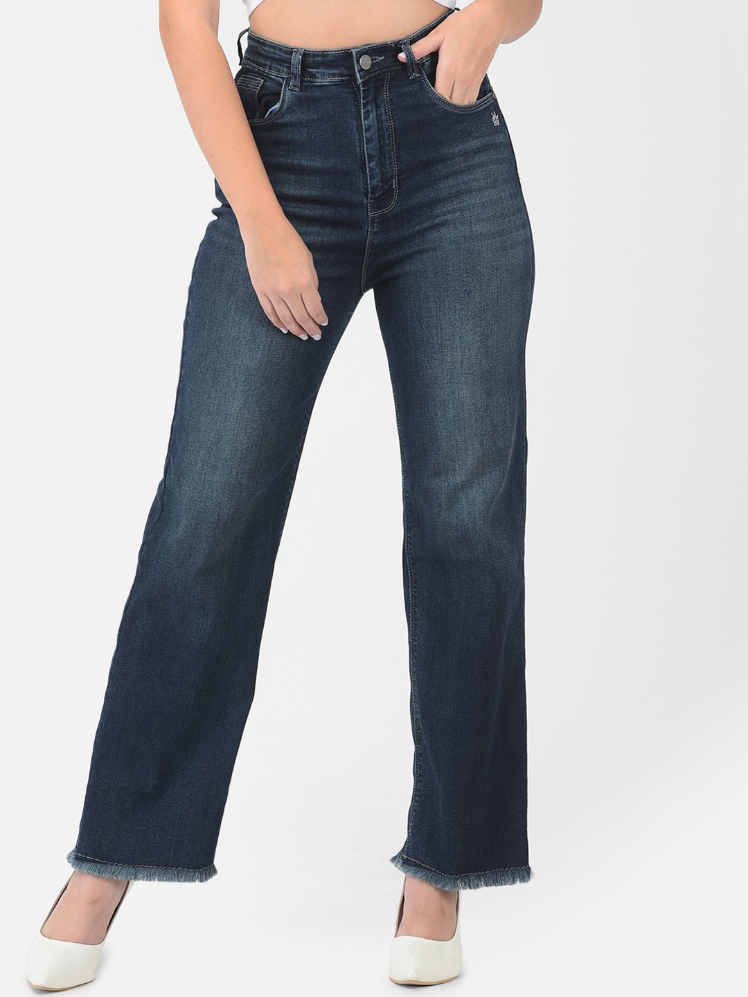 Crimsoune Club Women Blue Loose Straight Fit Light Fade Stretchable Jeans Price in India