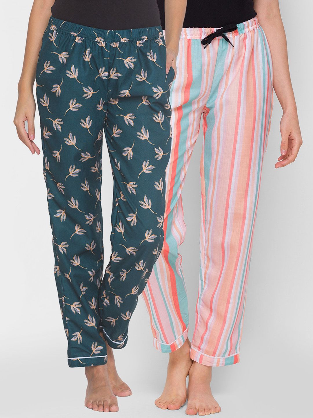 FashionRack Women Pack of 2 Printed Cotton Lounge Pants Price in India