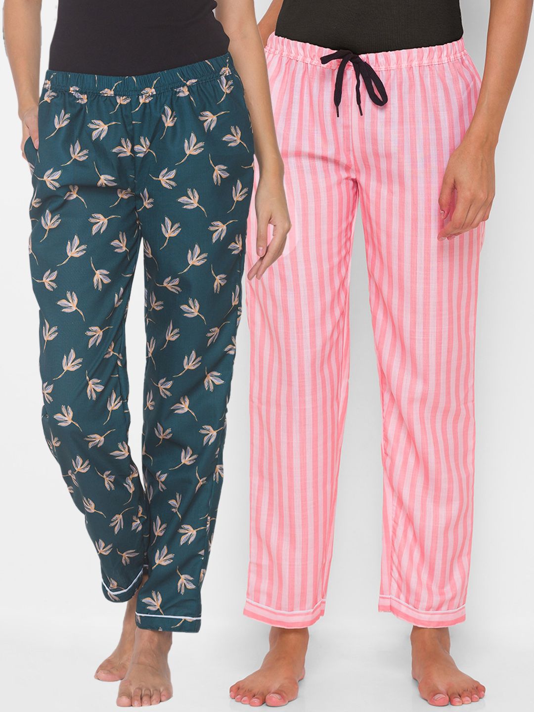 FashionRack Women Pack Of 2 Printed Cotton Lounge Pants Price in India