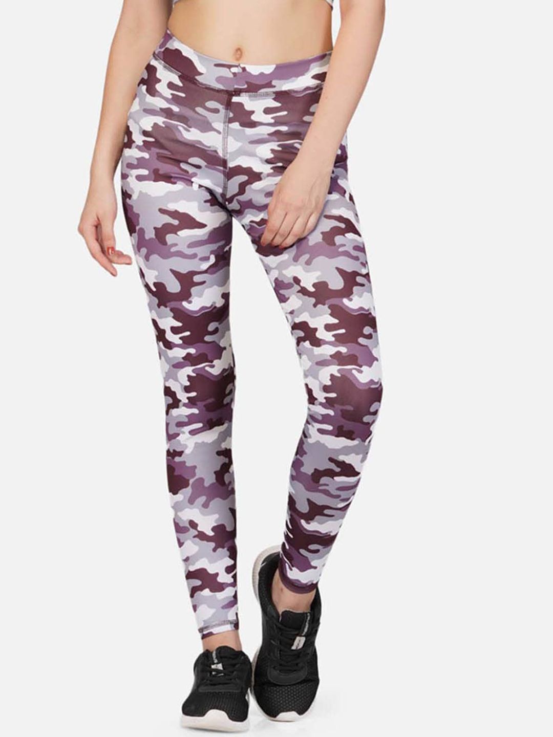 IMPERATIVE Women Maroon & Grey Camouflage Printed Tights Price in India