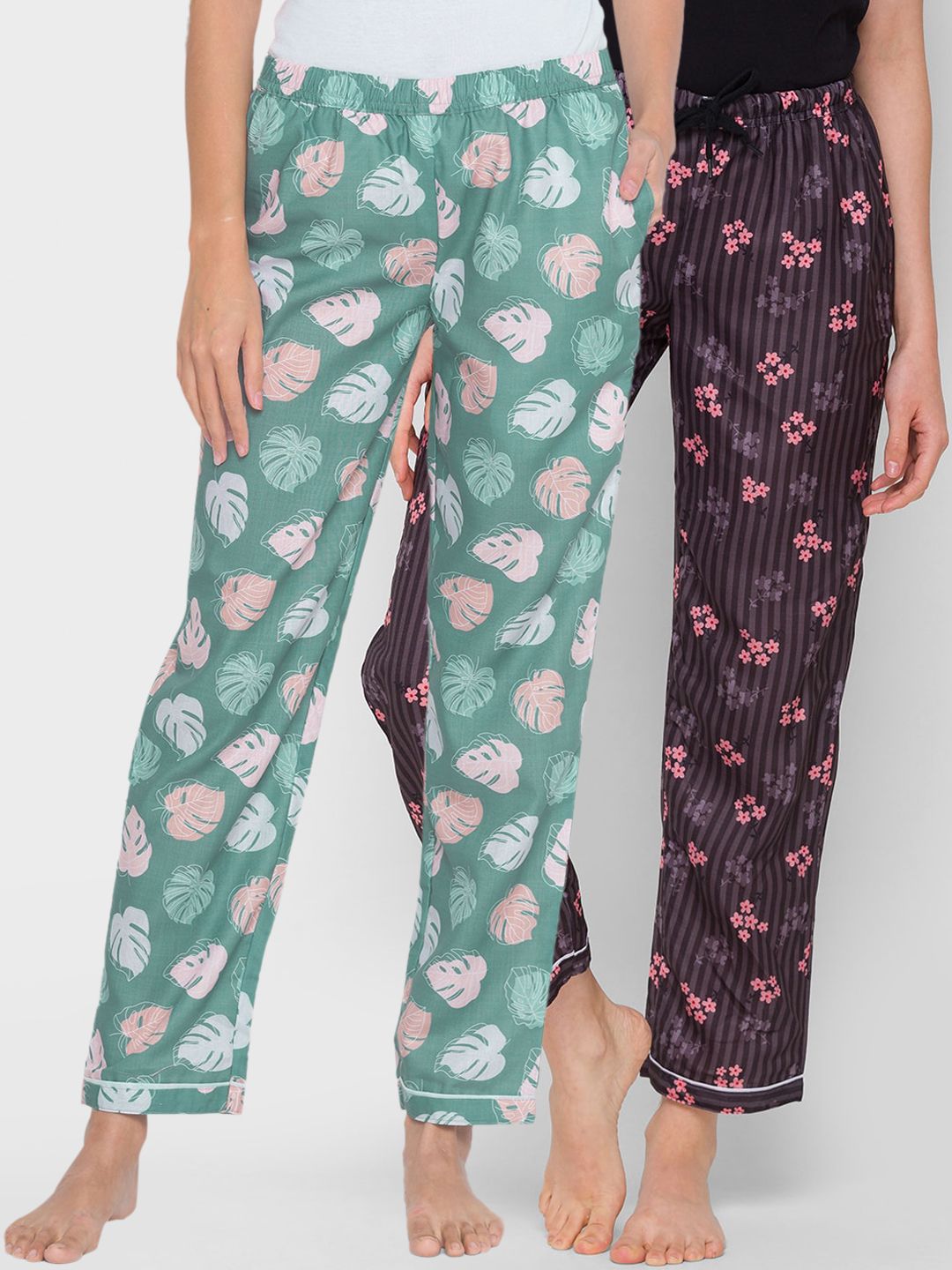 FashionRack Women Pack of 2 Printed Cotton Lounge Pants Price in India