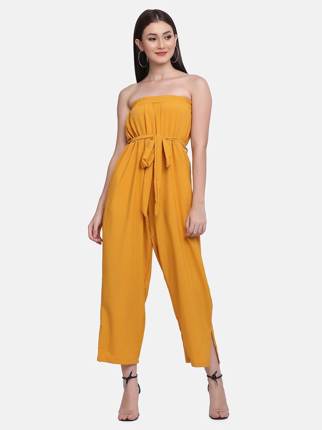 SAKIA Mustard Off-Shoulder Basic Jumpsuit Price in India