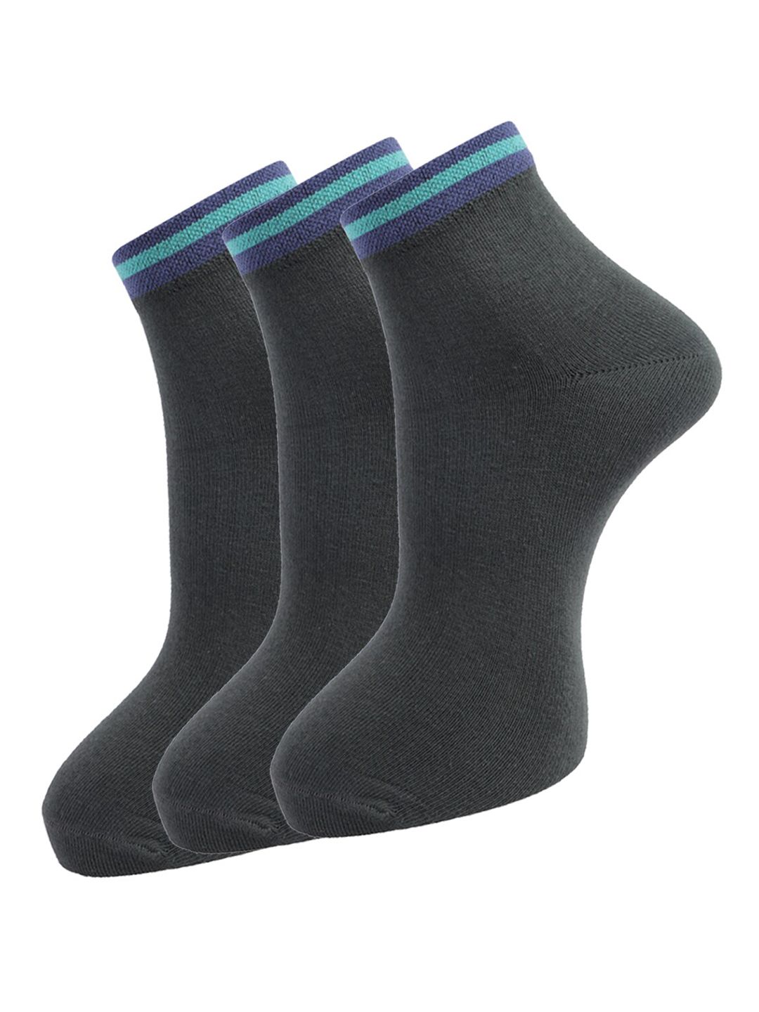 Dollar Socks Men Pack Of 3 Grey Patterned Cotton Ankle-Length Socks