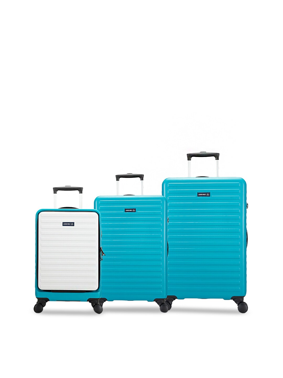 Assembly Set Of 3 Teal Solid Hard-Sided Trolley Suitcase Price in India