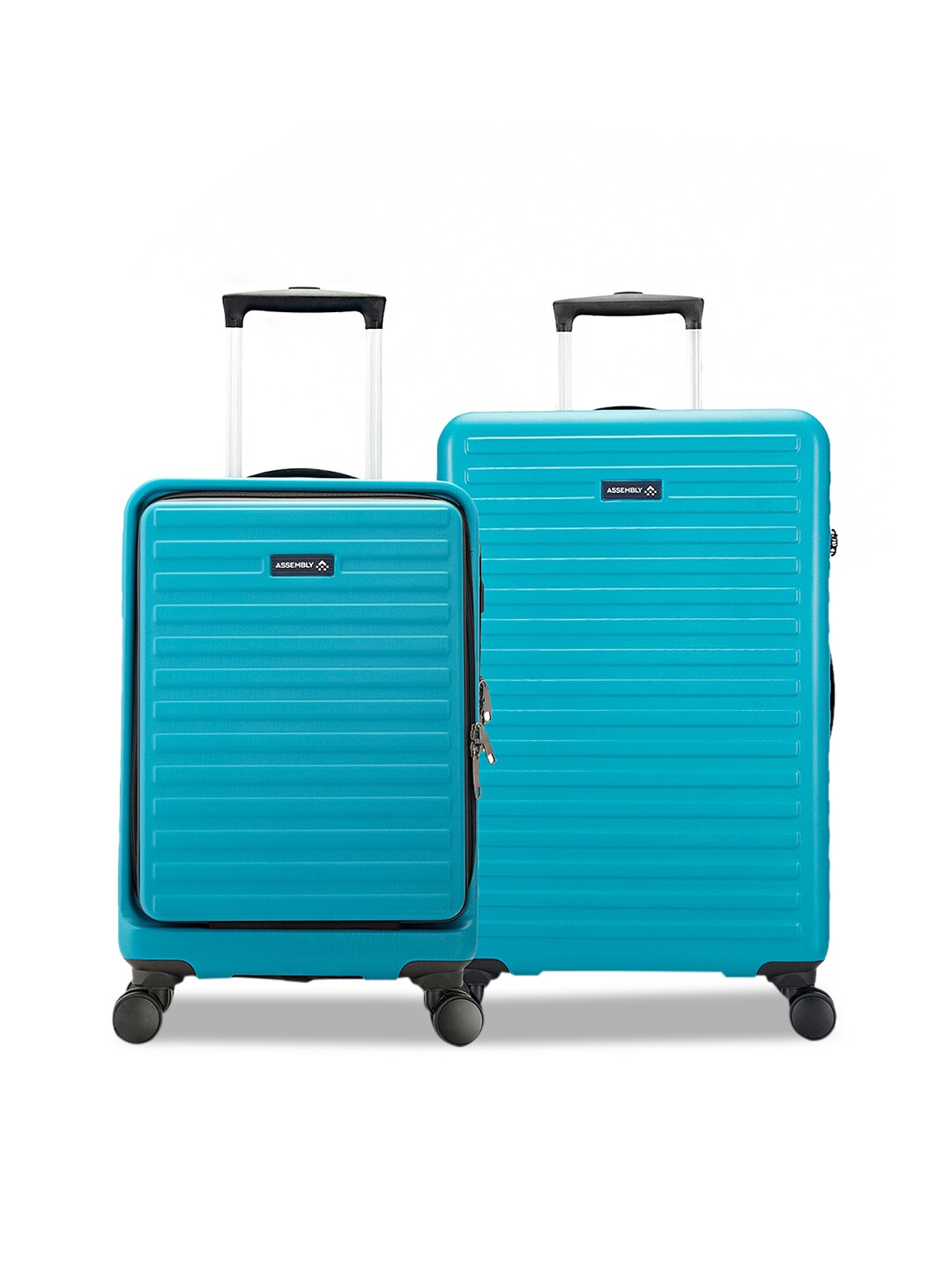 Assembly Set Of 2 Teal Blue Check in Hardsided Trolley & Cabin Luggage Bag 67L Price in India