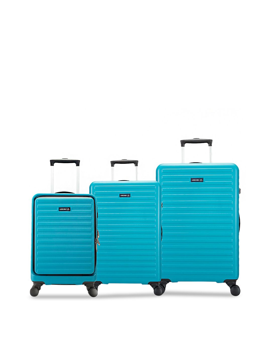 Assembly Set of 3  Teal-Colored Solid Hard-Side Trolley Bag Price in India