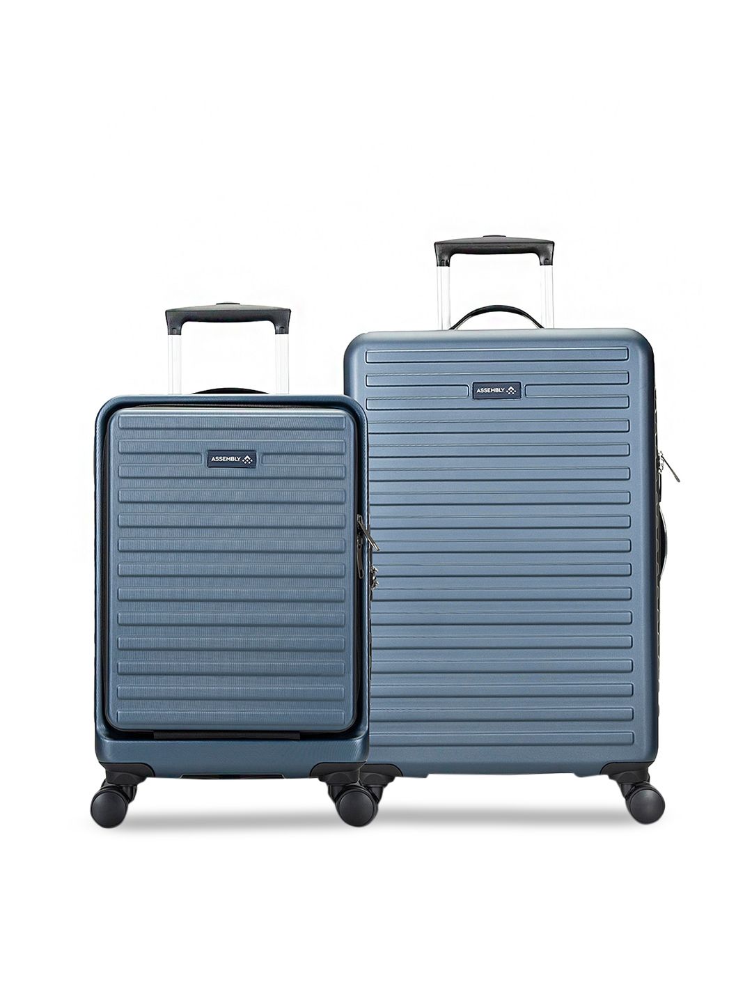Assembly Set Of 2 Blue Textured Check in Hardsided Trolley & Cabin Luggage Bag 67 L Price in India