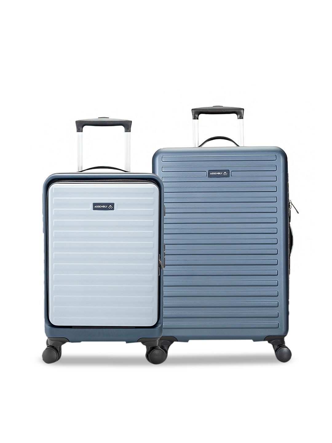 Assembly Set Of 2 Blue & Silver-Toned Check in Hardsided Trolley & Cabin Suitcases 67 L Price in India
